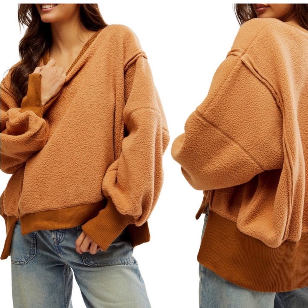 Free People Cozy Camden oversized fleece sweatshirt in terracotta orange - Picture 4 of 8